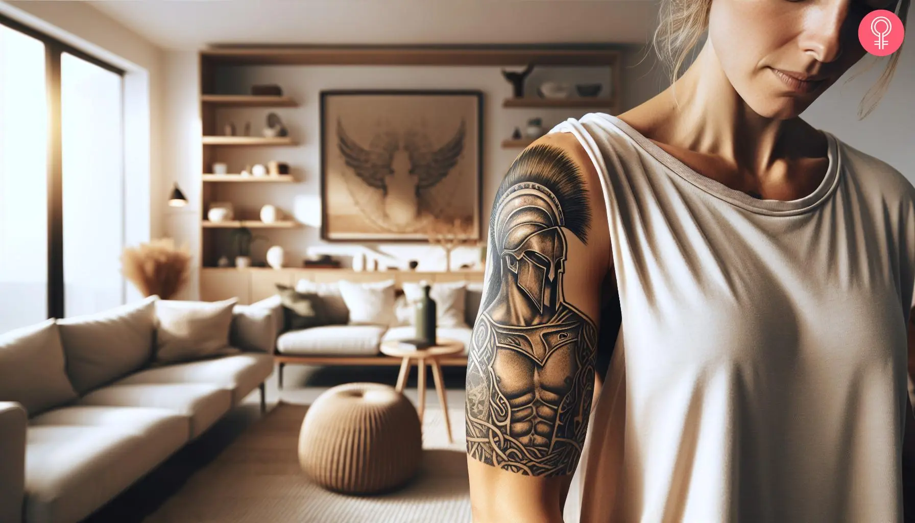 Realistic Spartan tattoo on the upper arm