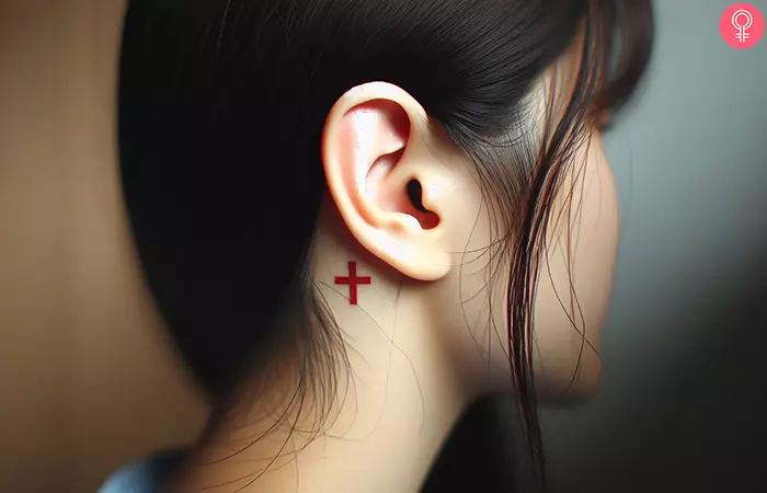Red Cross Tattoo Behind Ear