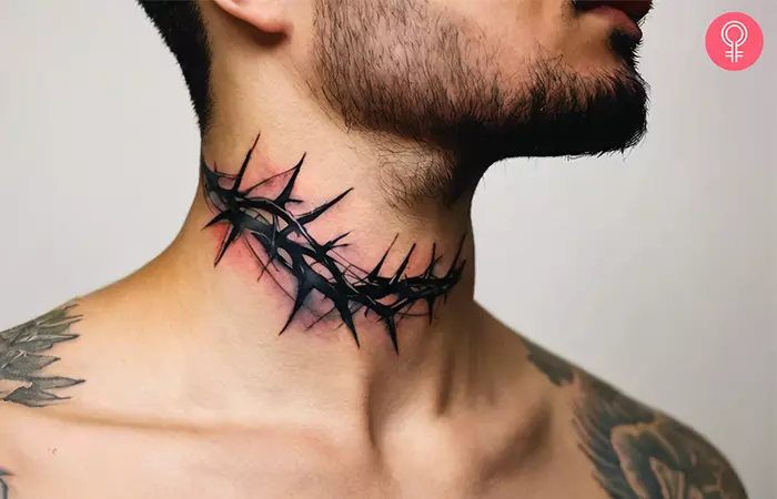 Religious crown of thorns neck tattoo