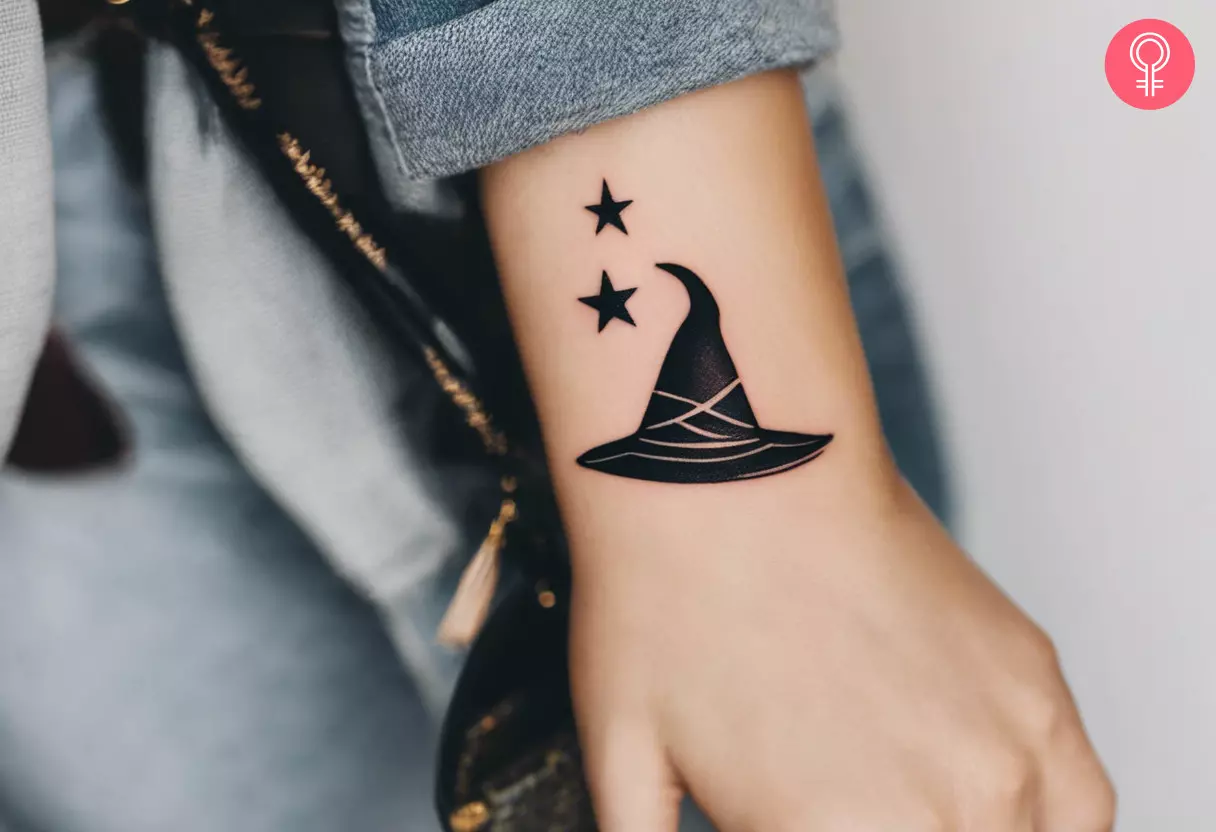 A simple witchy tattoo on the wrist