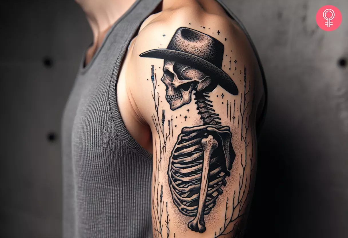 Skeleton With Cowboy Hat Tattoo