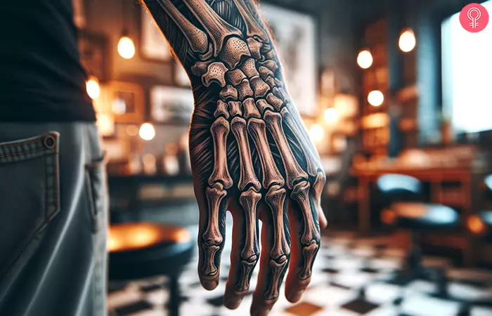 Skeleton palm tattoo