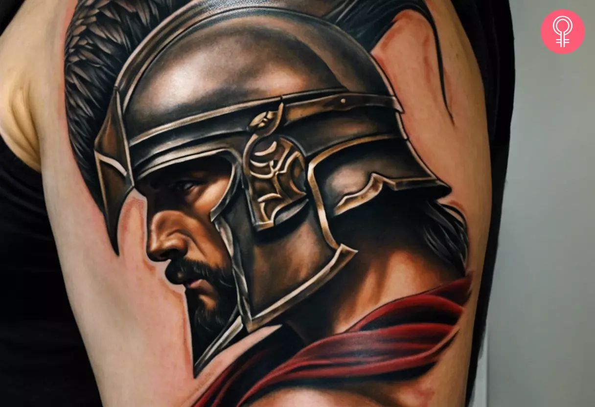 Spartan gladiator tattoo on the upper arm