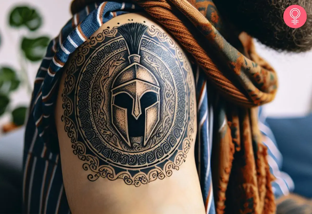 Spartan tattoo on the shoulder