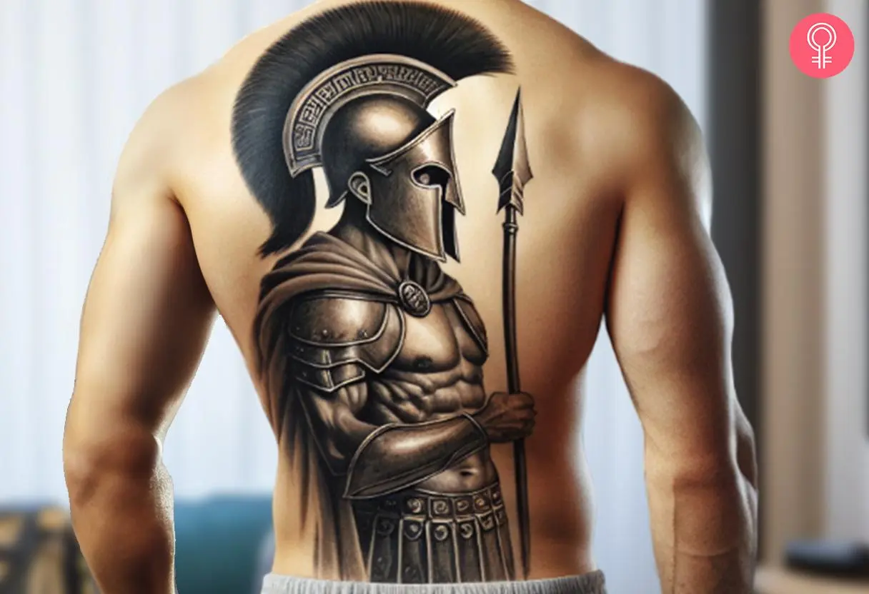 Spartan warrior tattoo on the back