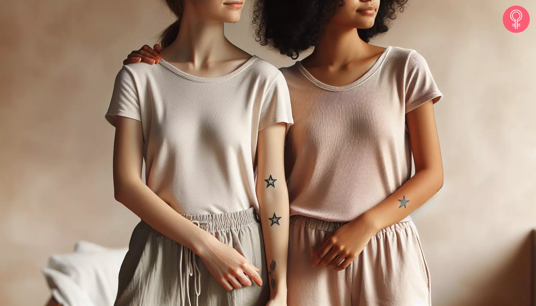 Star tattoos on the arms of two sisters