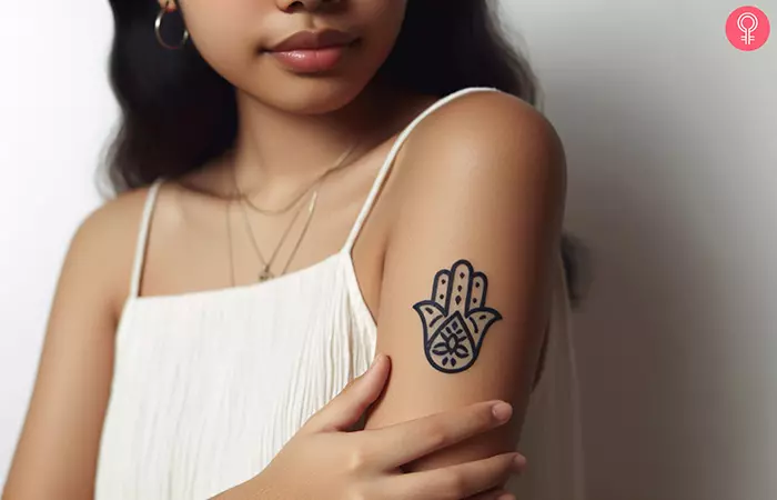 Stick & poke hamsa tattoo on the arm