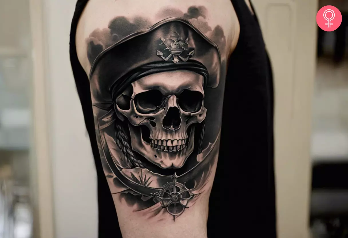 Tattoo of a skull wearing a hat