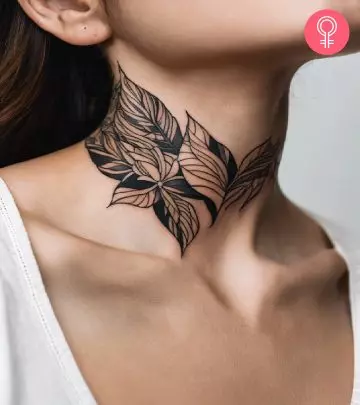 Flower tattoo on the throat