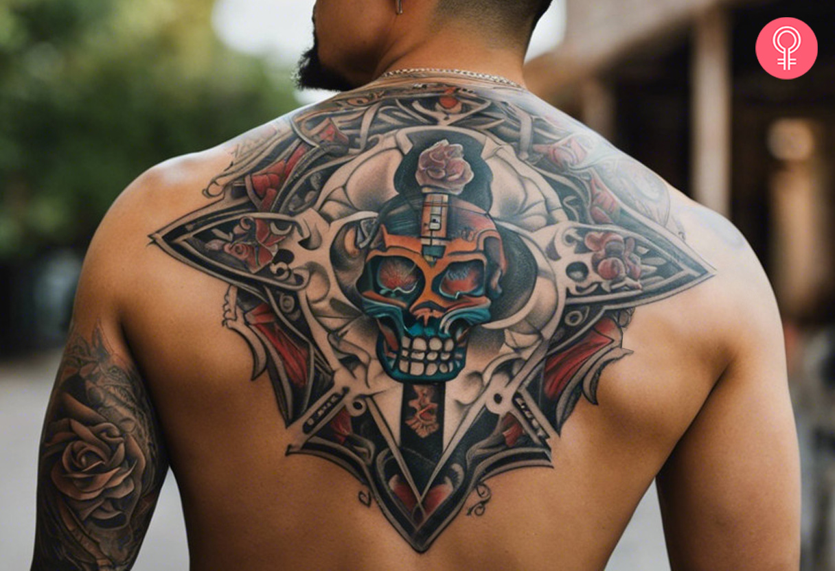 Traditional style Chicano tattoo on the back