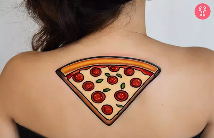 A traditional pizza tattoo on the back