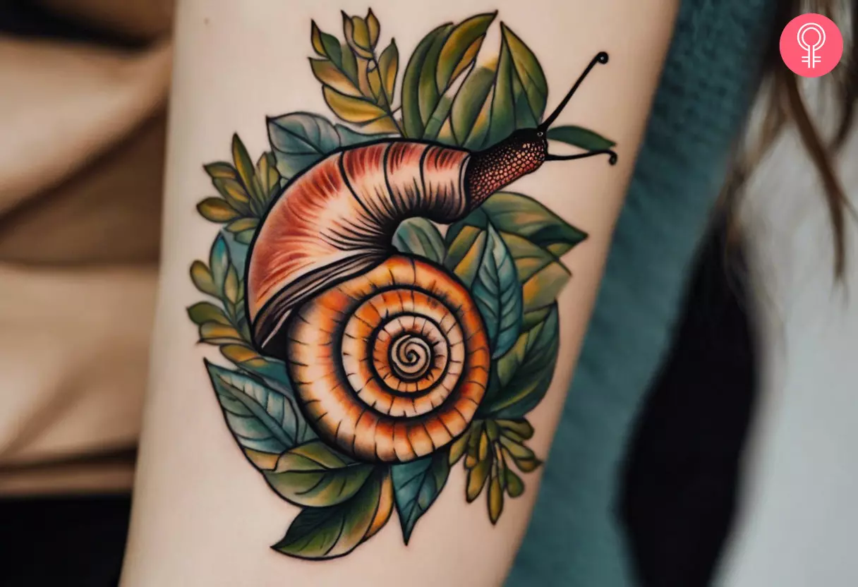 Traditional snail tattoo on the arm