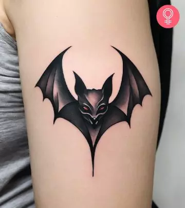 A man wearing a Maleficent dragon tattoo on his upper arm.