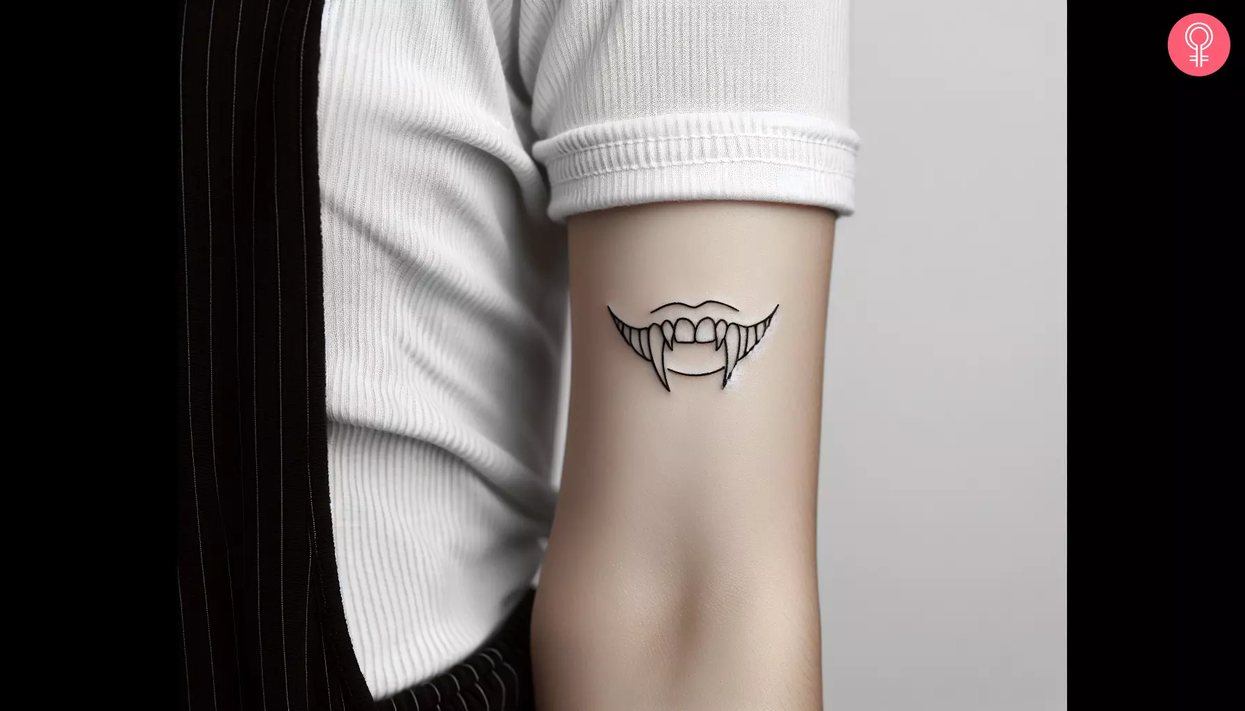 Vampire fang tattoo on the arm