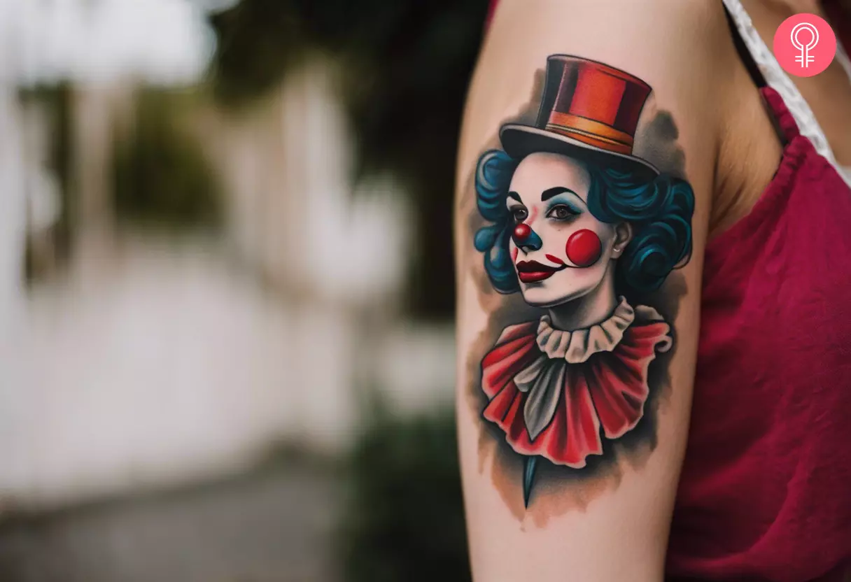 Vintage clown tattoo on the arm