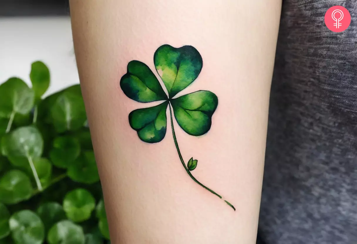 Watercolor Four Leaf Clover Tattoo