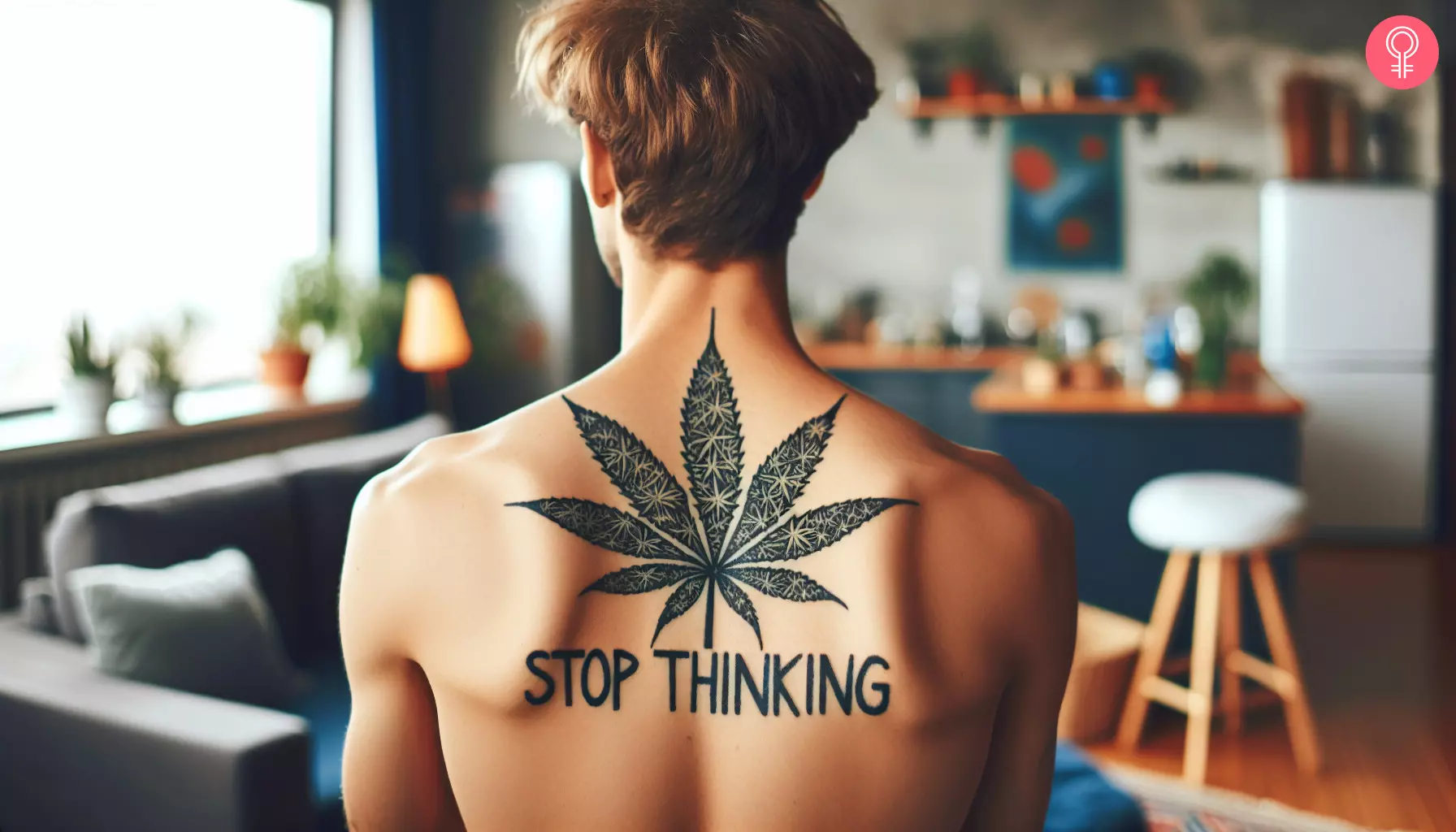 Weed stop thinking traditional tattoo on the back of a man