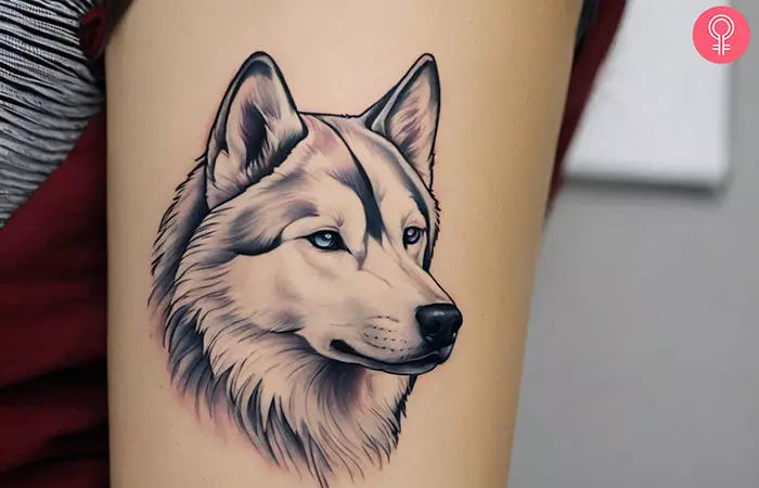 White husky tattoo on the arm