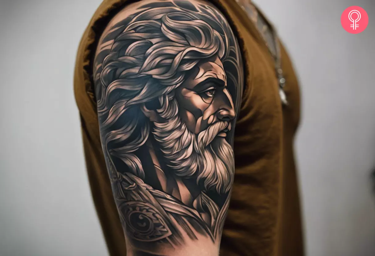 A Zeus tattoo sleeve