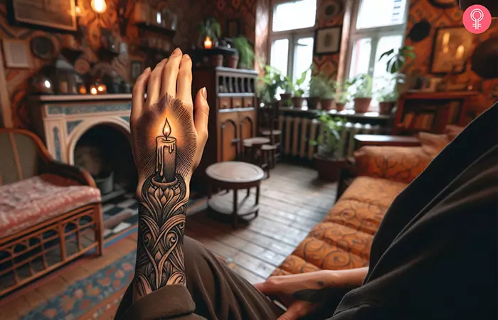 candle hand tattoo