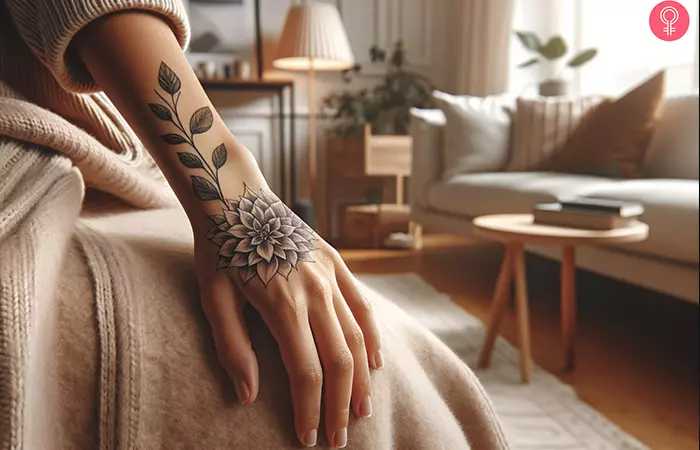 minimalist dahlia tattoo