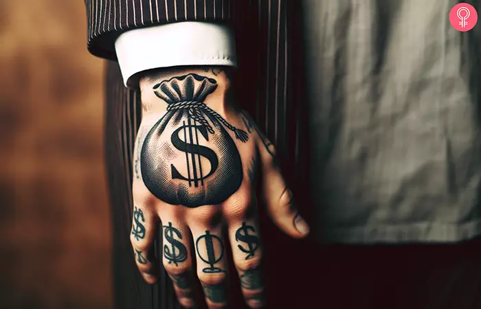 money bag hand tattoo