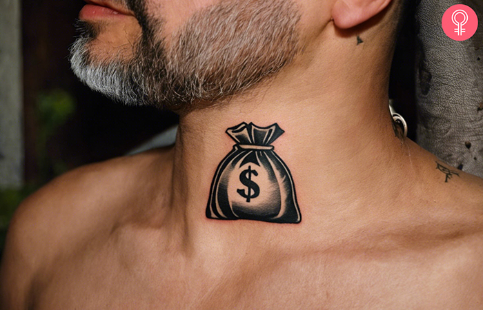 money bag tattoo on the neck
