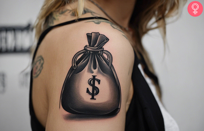 simple money bag tattoo