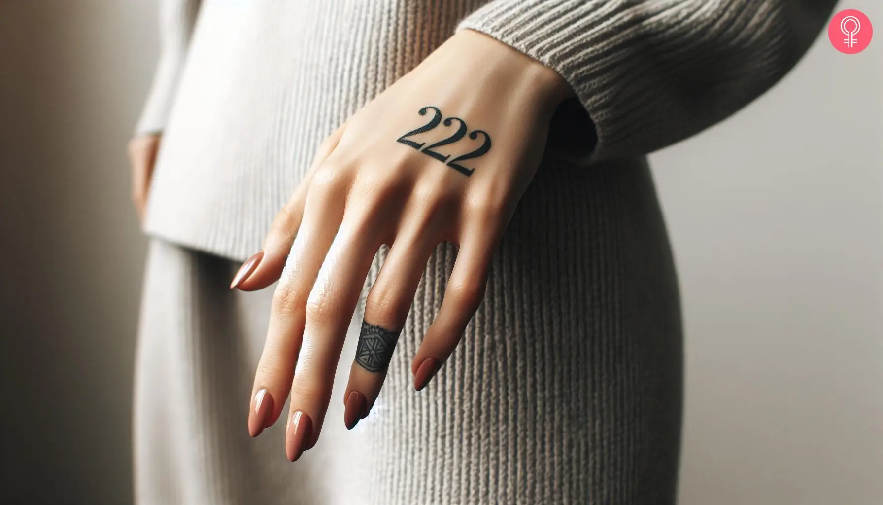 A 222 tattoo on a woman’s hand