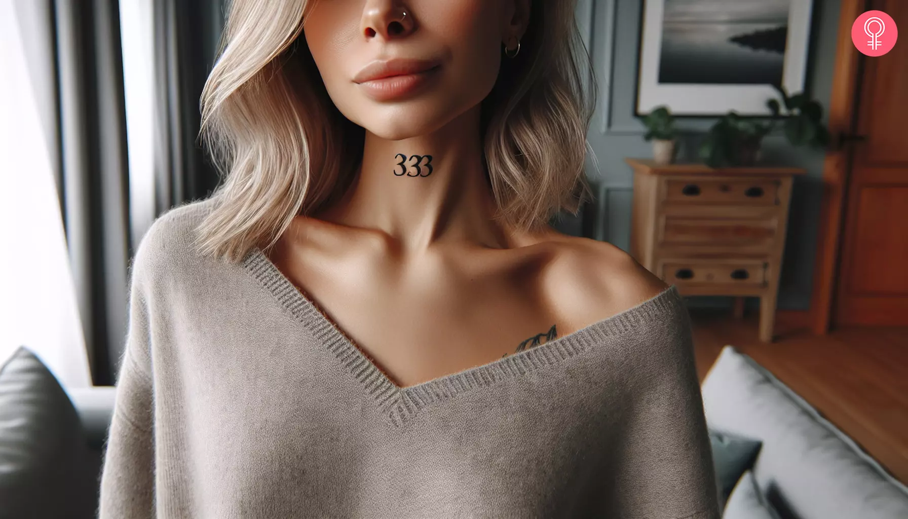 Woman with a 333 tattoo on the back of her neck