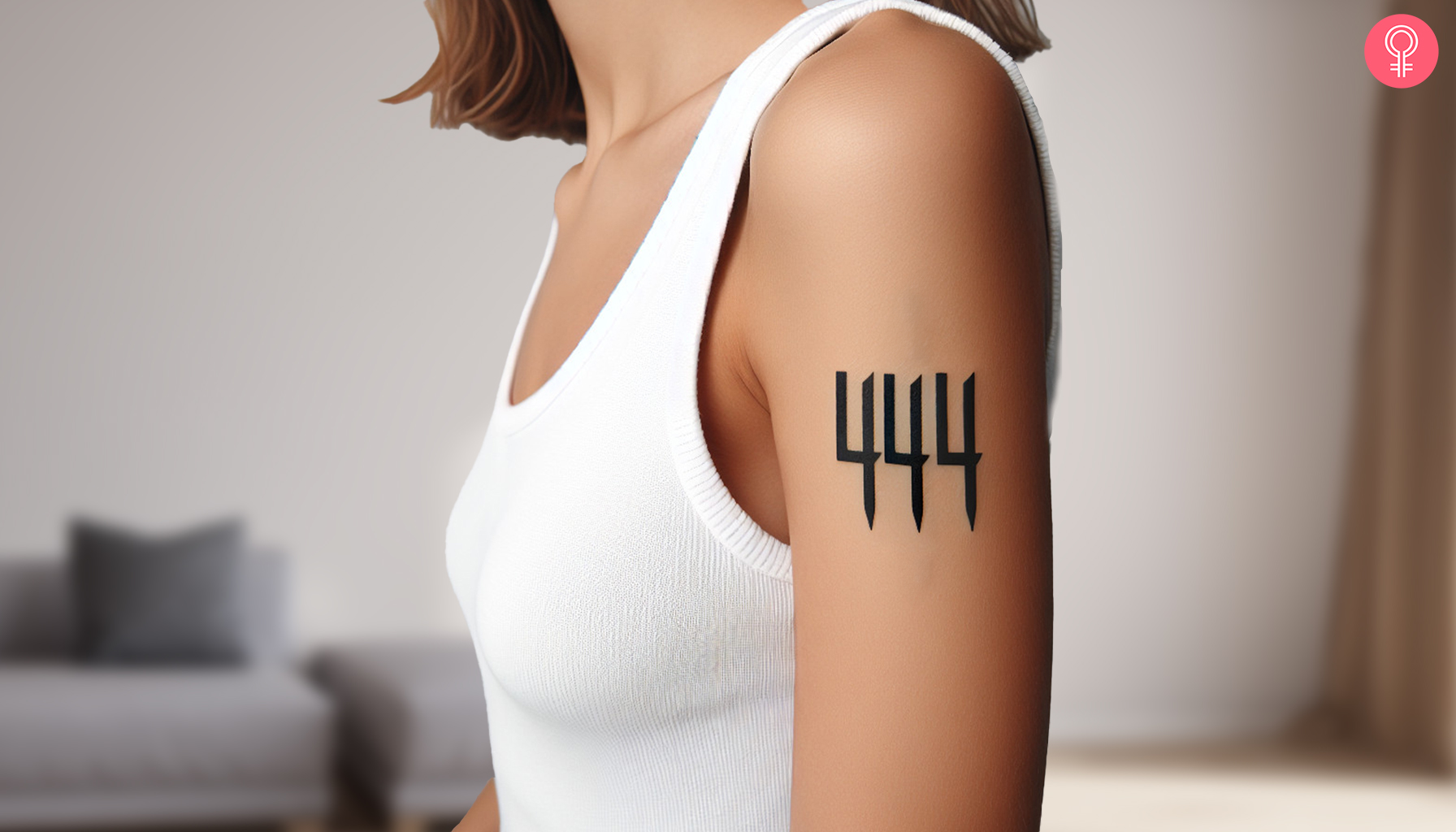 444 angel number tattoo on the arm of a woman