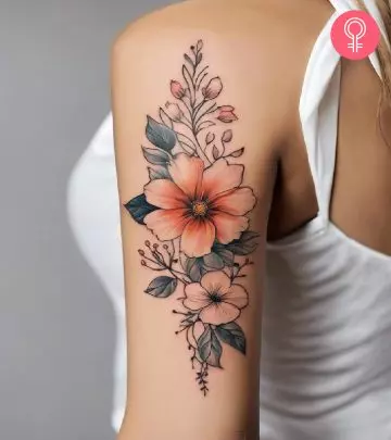 A woman with a lily of the valley tattoo on her forearm