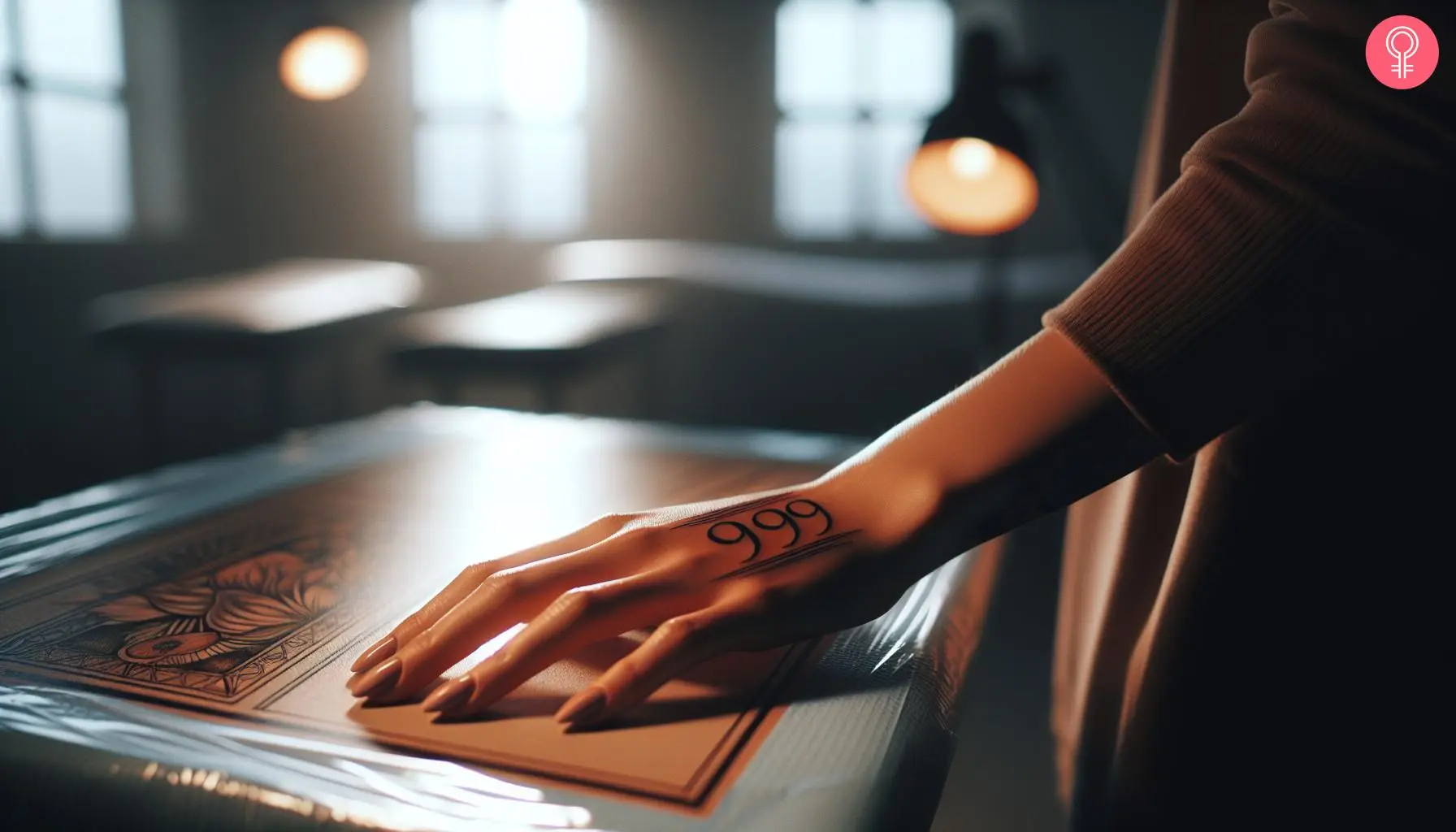 999 angel number tattoo on the hand of a woman