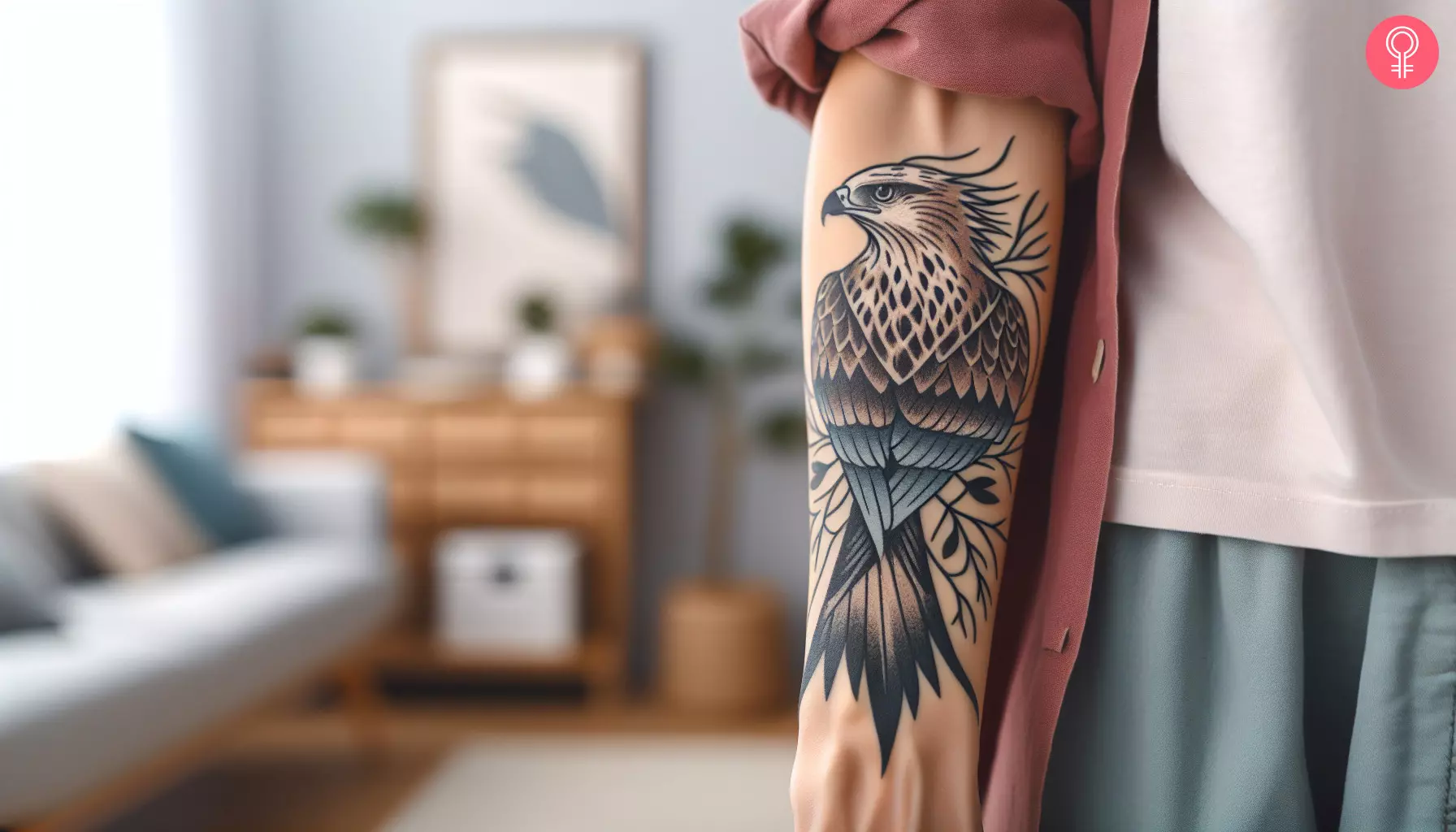 A Japanese osprey tattoo on the forearm