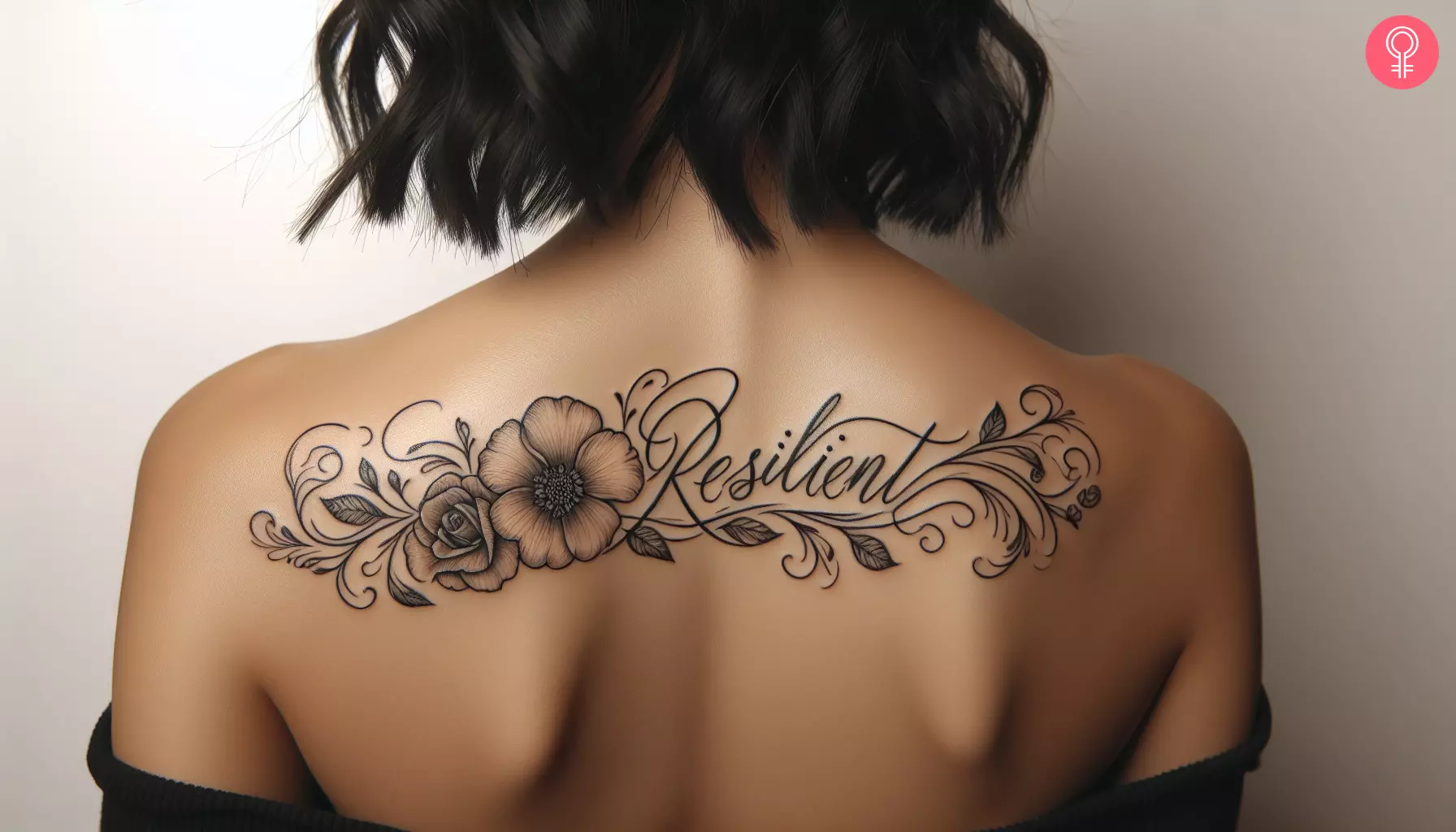 A beautiful resilience tattoo with flowers on the back