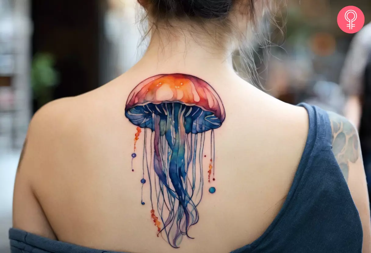 A beautiful watercolor jellyfish resilience tattoo