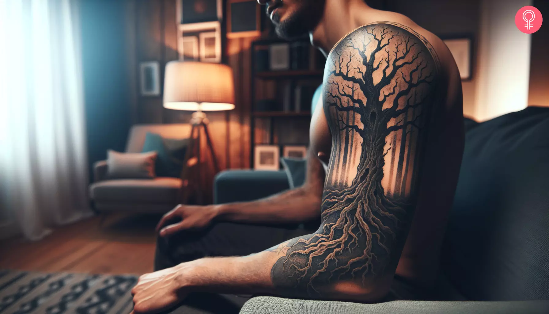 A black dead tree tattoo on the arm