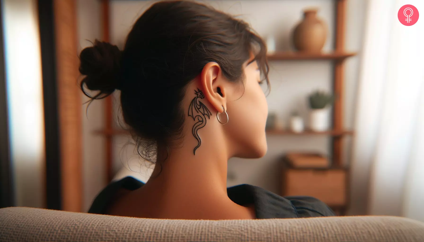 A chic fine line dragon tattoo on the back of the ear