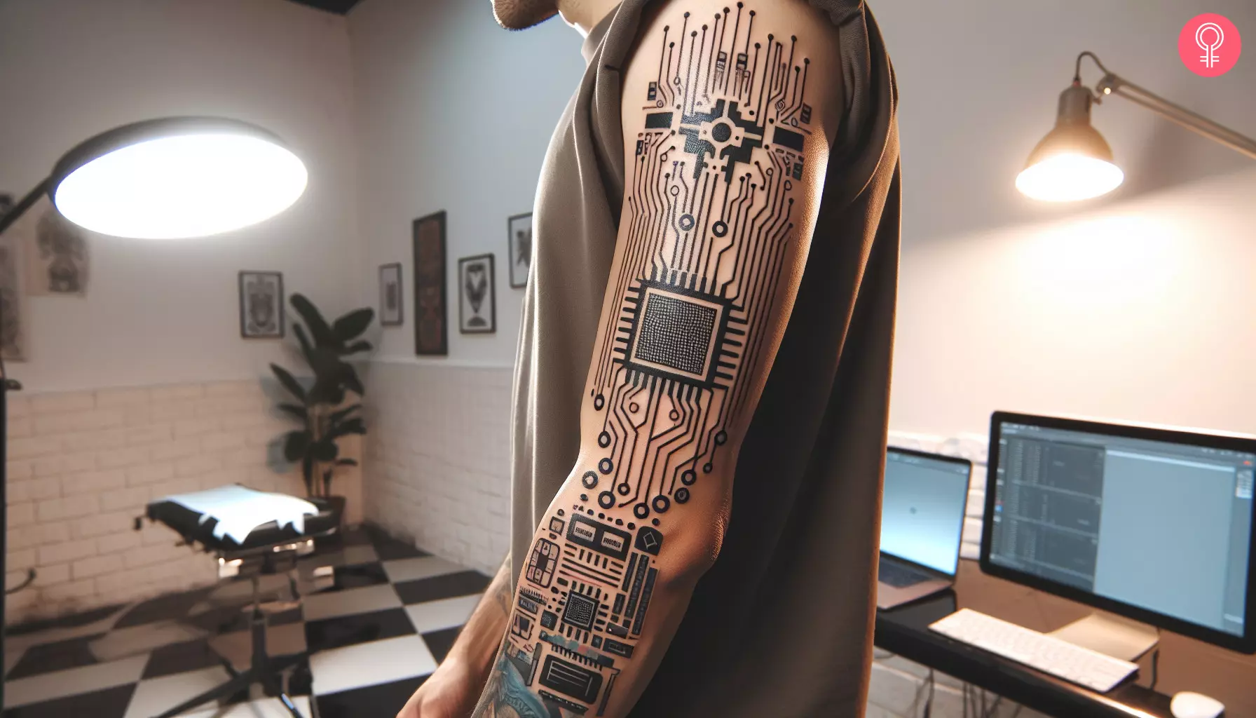 A computer circuit sleeve tattoo