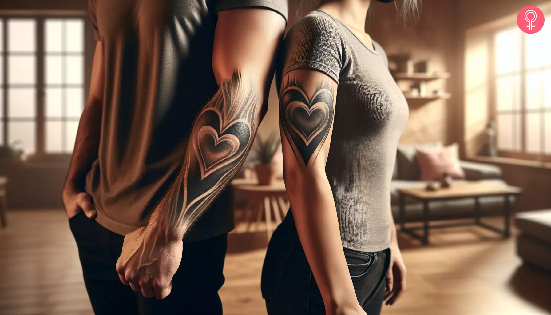 A couple with matching love tattoos