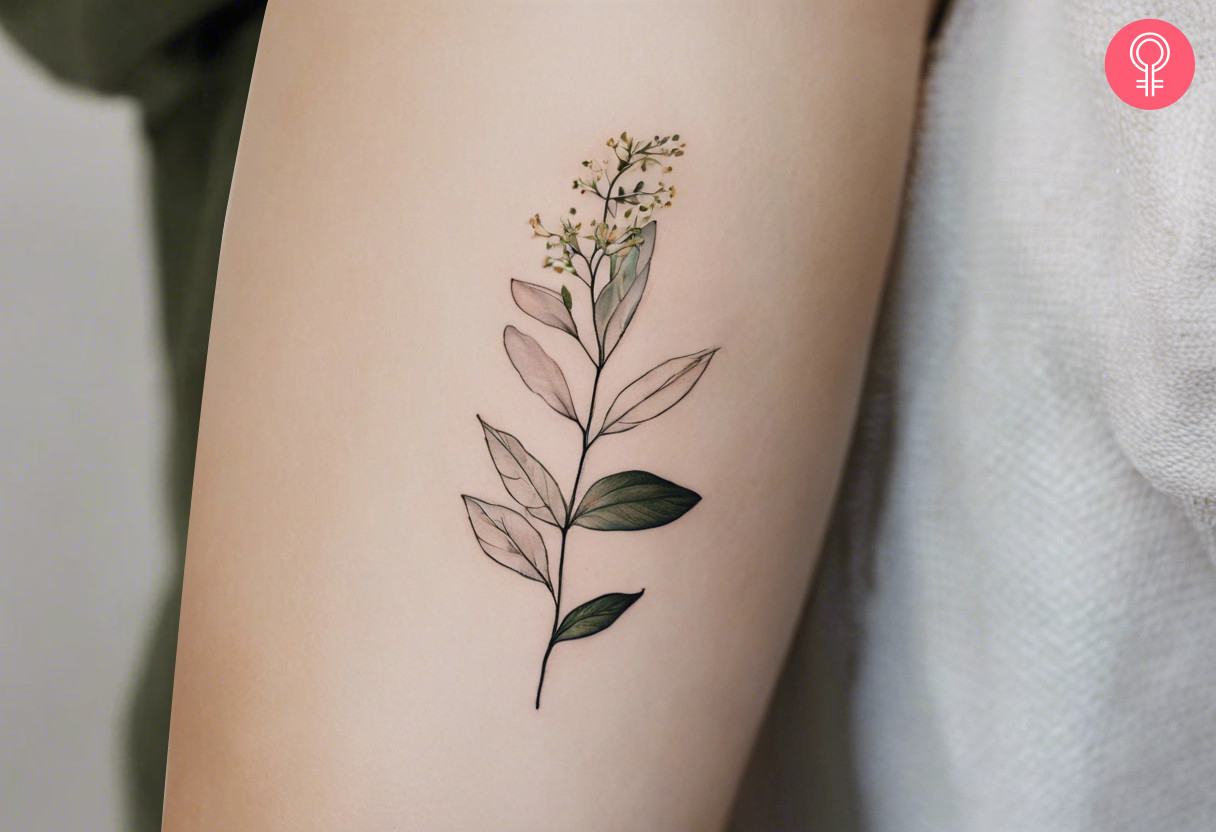 A delicate botanical tattoo on the inner arm