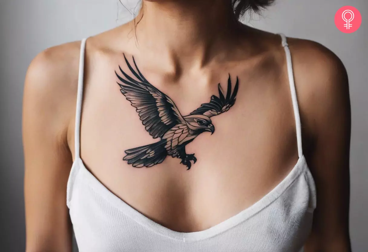 A hawk tattoo on the chest
