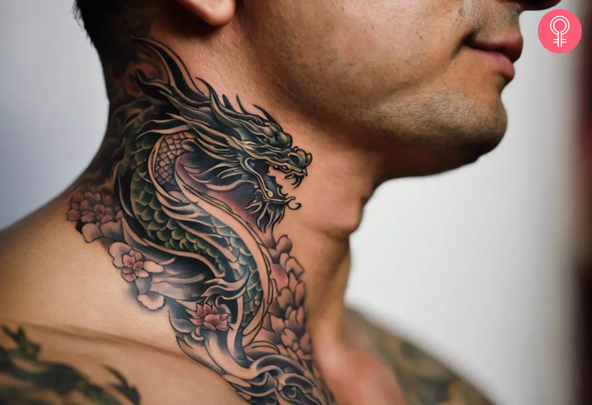 A man with a Chinese dragon neck tattoo