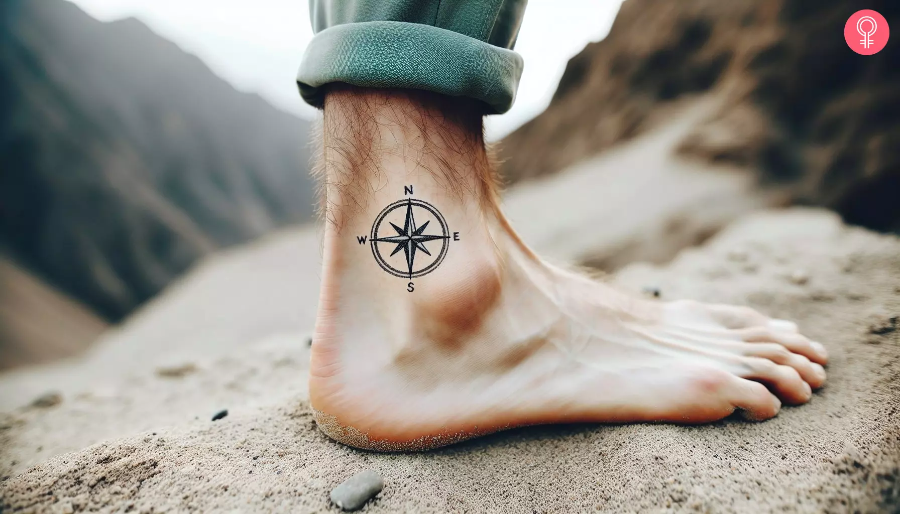 A man with a compass ankle tattoo