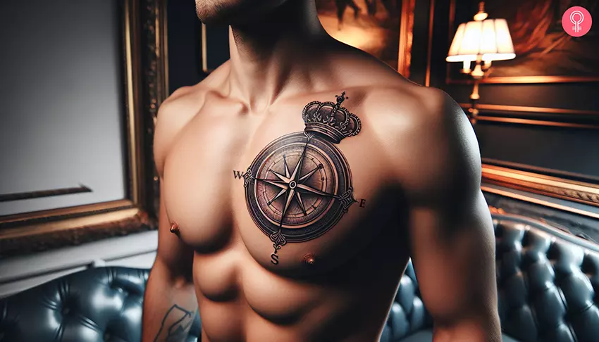 A man with a compass chest tattoo