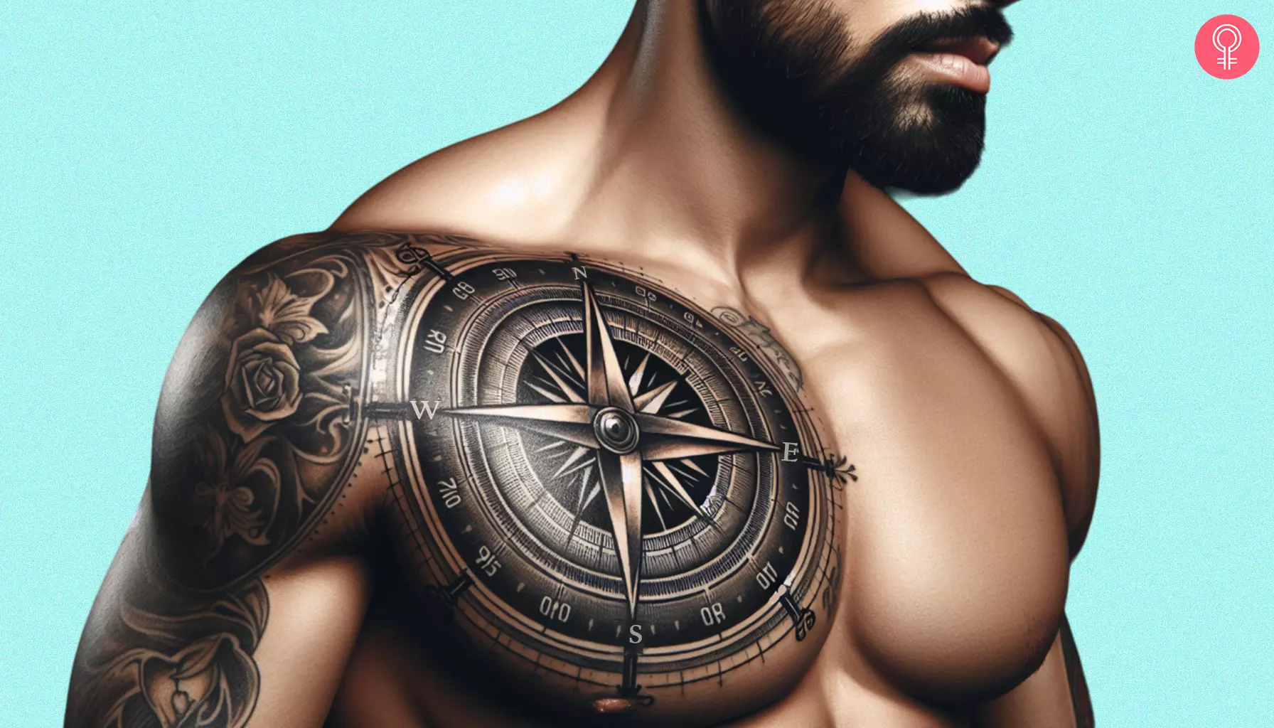 A man with a realistic compass tattoo on arm
