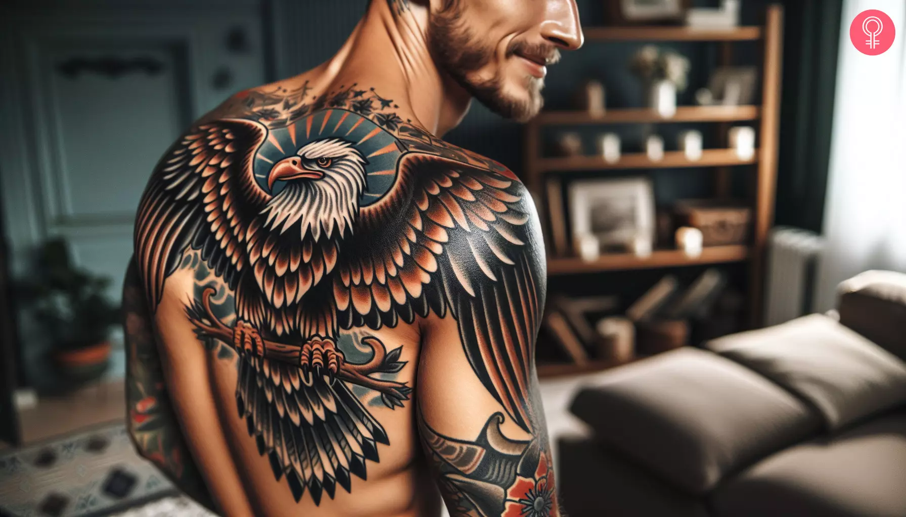 A man with a soaring eagle tattoo symbolizing freedom