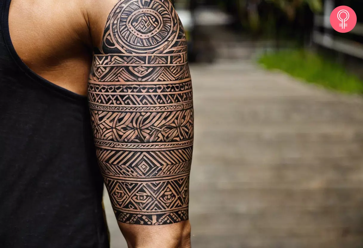 A pattern tattoo for guys etched on the upper arm