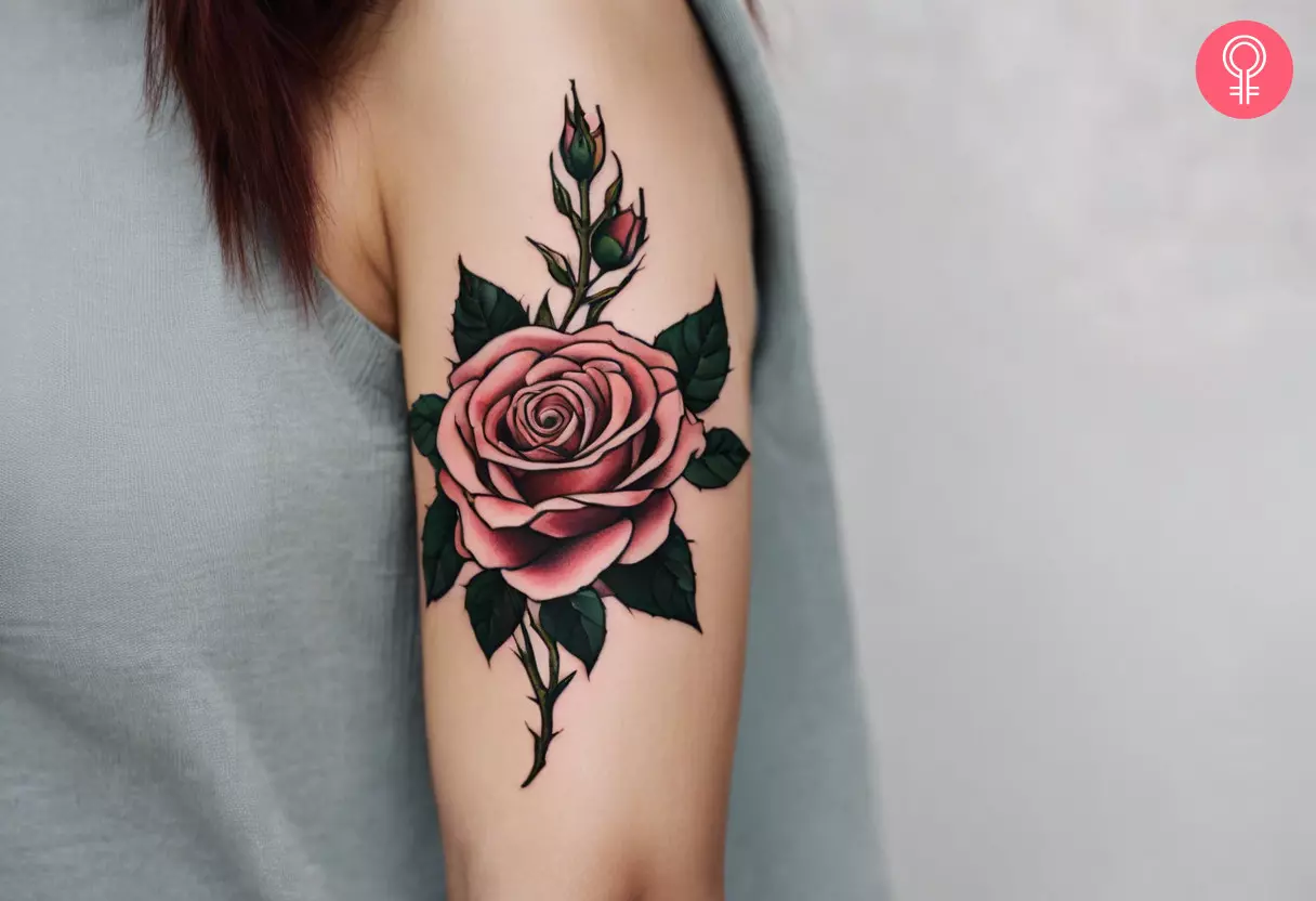 A rose with thorns tattoo on the arm