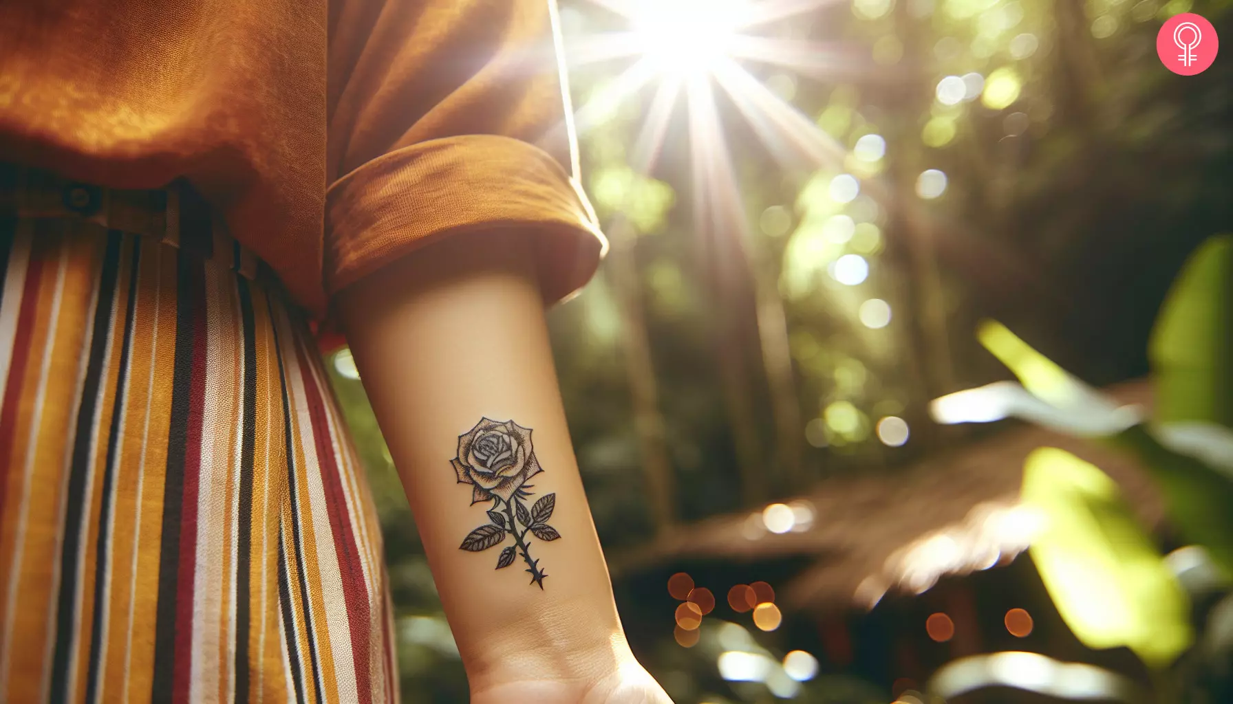 A small rose with thorns tattoo on the wrist